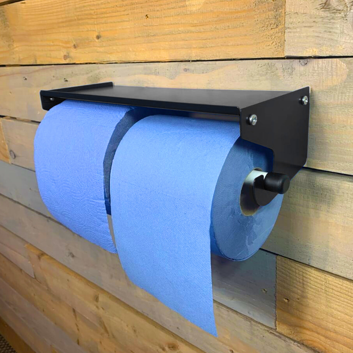 MegaMaxx UK™ Dual Blue Roll & Paper Towel Holder with Shelf - Indoor Outdoors