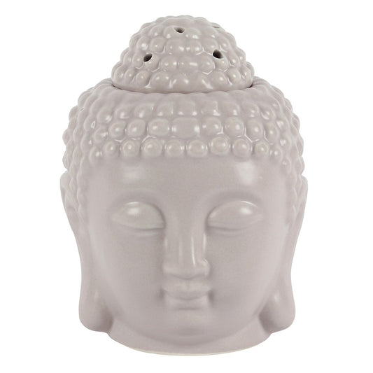 Small Grey Joyful Meditating Buddha Head Oil Burner - Indoor Outdoors
