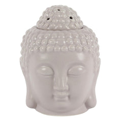 Small Grey Joyful Meditating Buddha Head Oil Burner