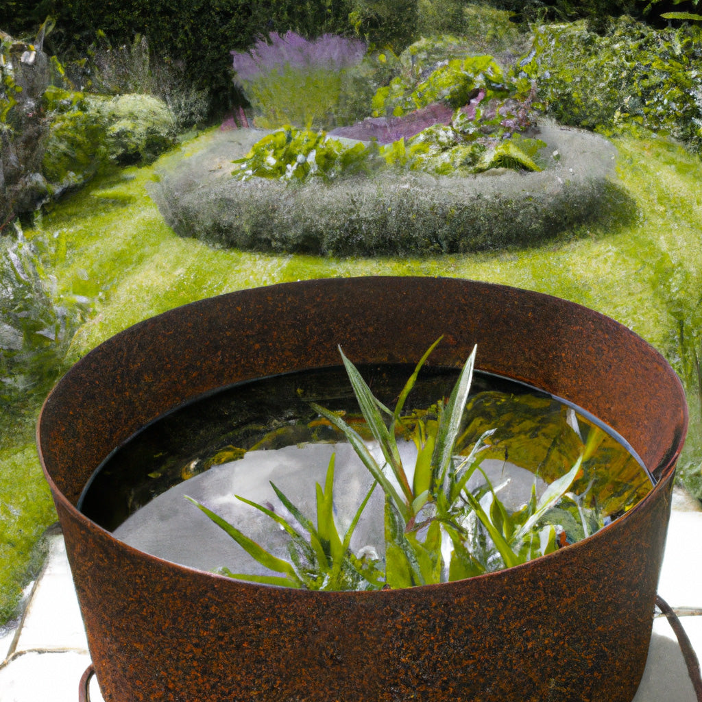 Circular Rustic Steel Planter With Base - Indoor Outdoors