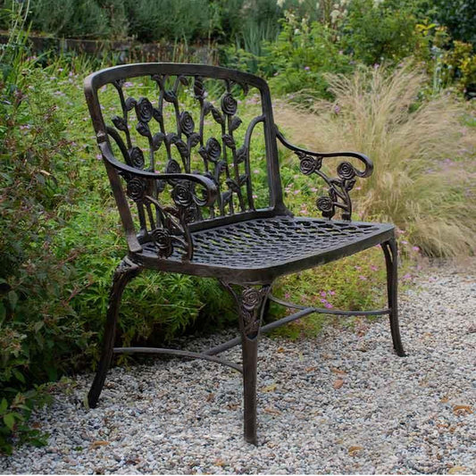 Fergus McArthur Bronze Effect Rose Garden Bench - Indoor Outdoors