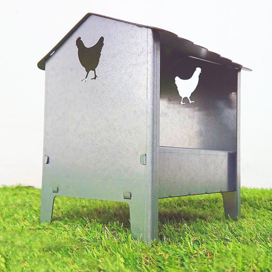 Small Chicken & Poultry Galvanised Feeder With Roof - Indoor Outdoors