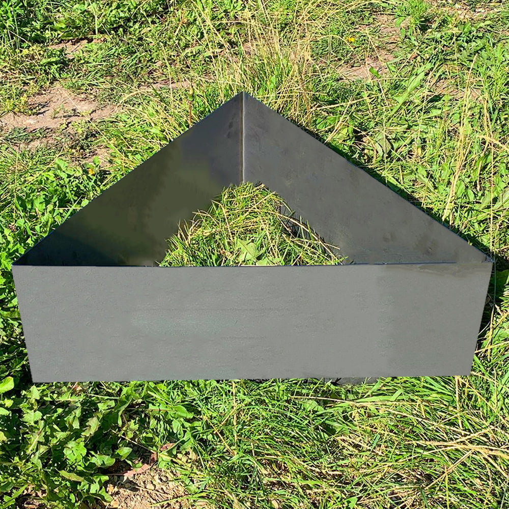Triangle Planter in bare steel, rust-free on a grassy surface