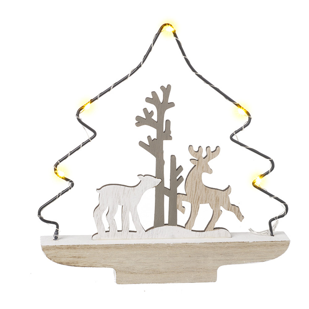 Tree & Reindeer Wooden LED Christmas Ornament