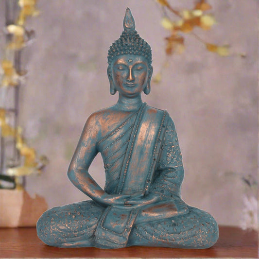 Blue Joyful and Peace Meditating Buddha 26cm - Indoor Outdoors