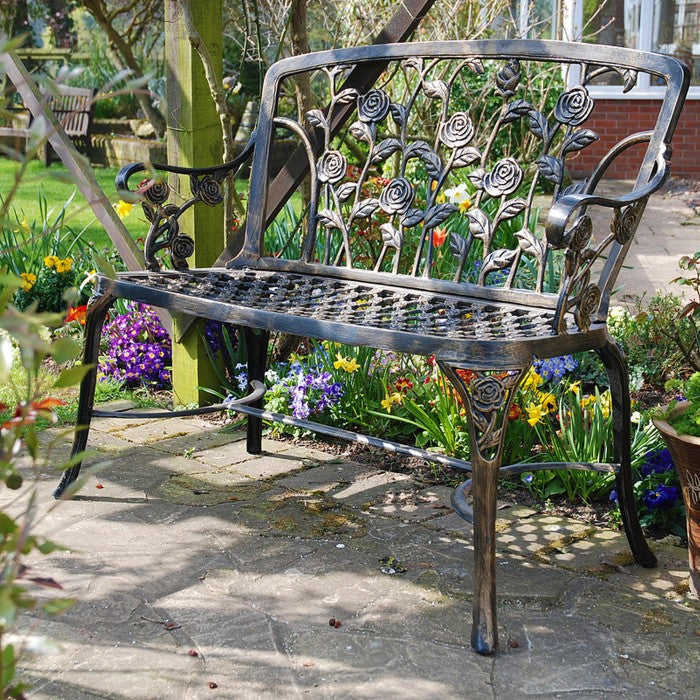 Fergus McArthur Bronze Effect Rose Garden Bench - Indoor Outdoors