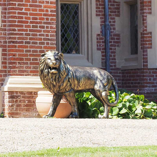 Fergus McArthur Standing Lion Bronze Effect Statue - Indoor Outdoors