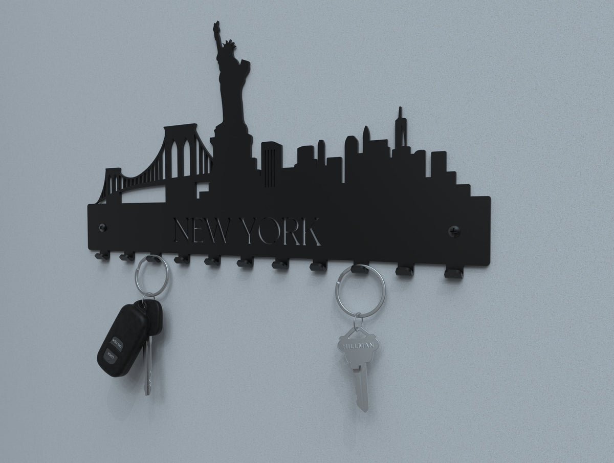 New York City Skyline Silhouette Key Rack Indoor Outdoors