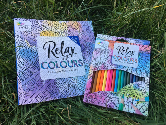 Relax With Colours Adult Colouring Book + 20 Coloured Pencils | Indoor Outdoors