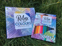 Relax With Colours Adult Colouring Book + 20 Coloured Pencils - Indoor Outdoors
