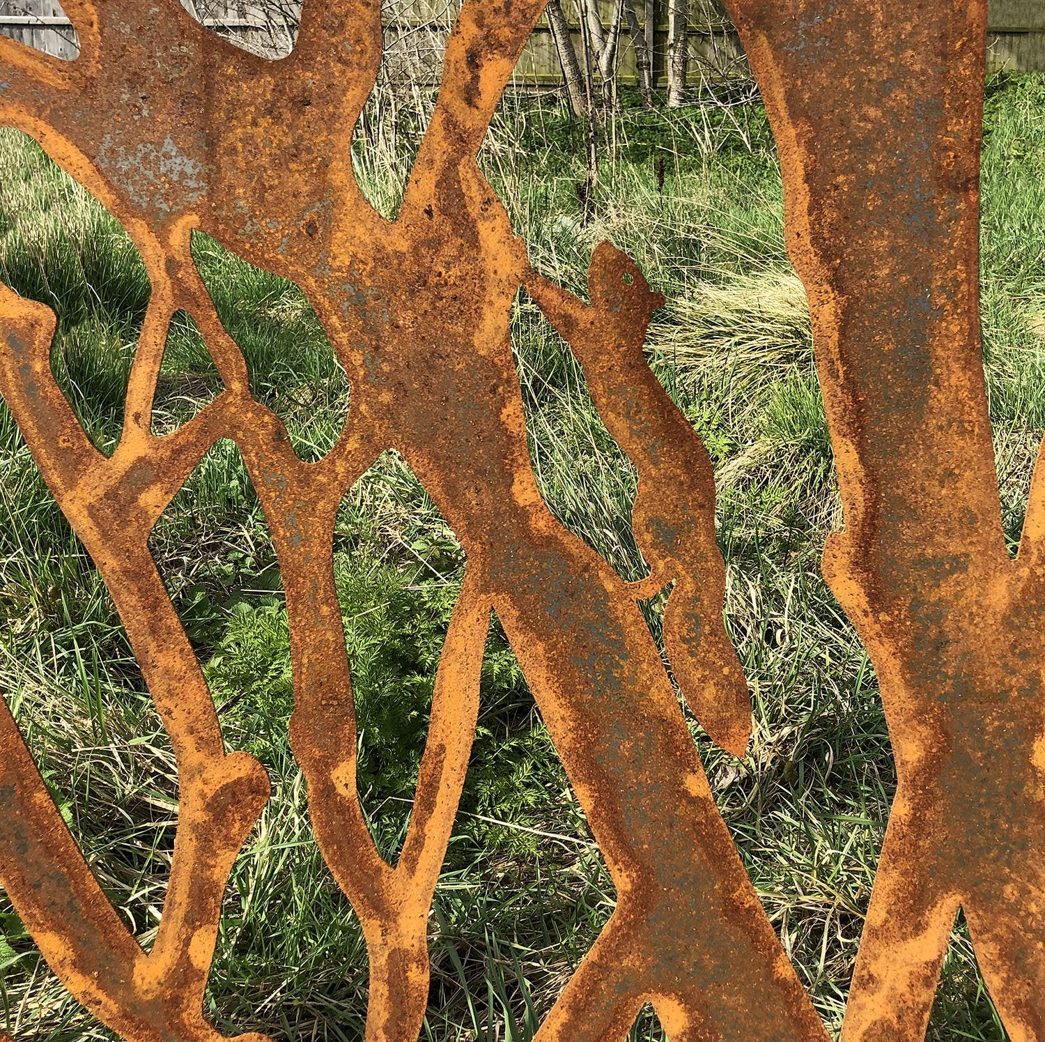 Rustic Steel Garden Screen Feature with Tree & Squirrel Design