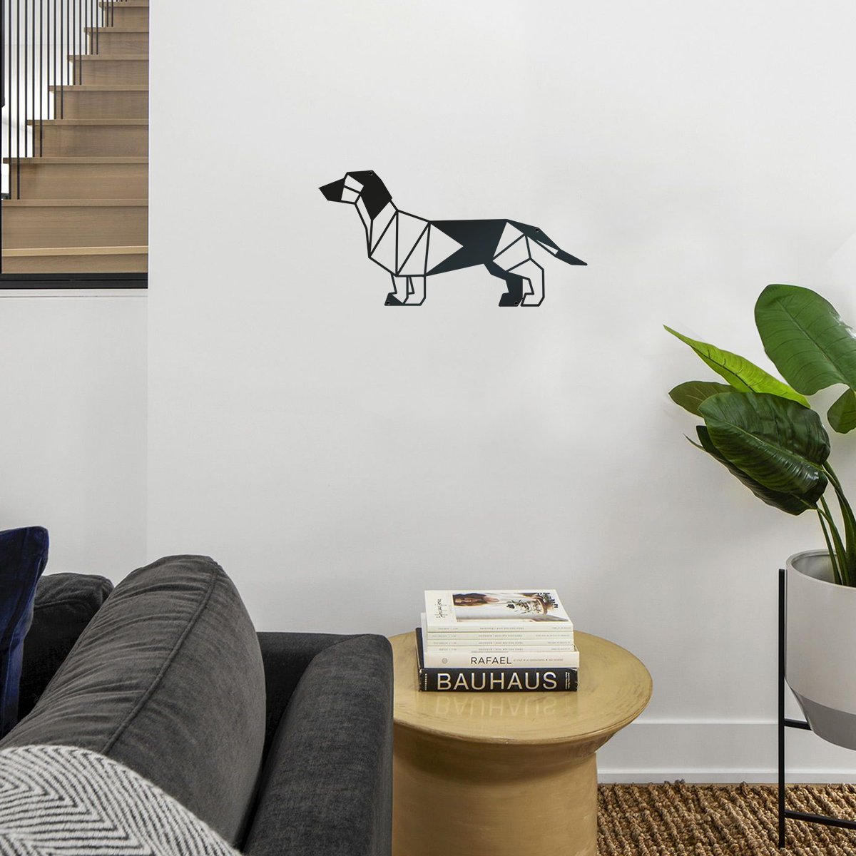 Sausage Dog Dachshund Minimalist Geometric Metal Wall Art (50cm Wide) | Indoor Outdoors