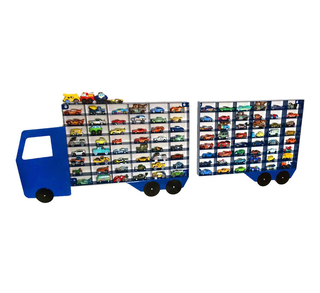 Wall Mounted Toy Car Storage Display Unit Blue Truck & Trailer