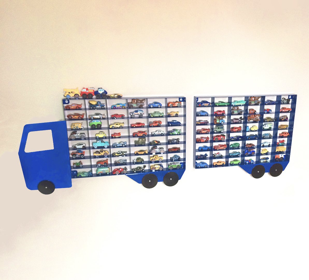 Toy Car Wall Mount Storage Display Unit - Blue Truck - Indoor Outdoors