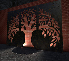 Tree of Life Rustic Steel Fence Panel Set - Indoor Outdoors