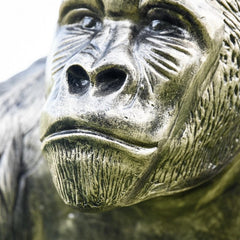 Closeup of the face of the gorilla sculpture