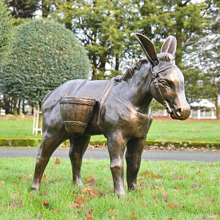 Fergus McArthur Donkey with Baskets Bronze Effect Sculpture - Indoor Outdoors